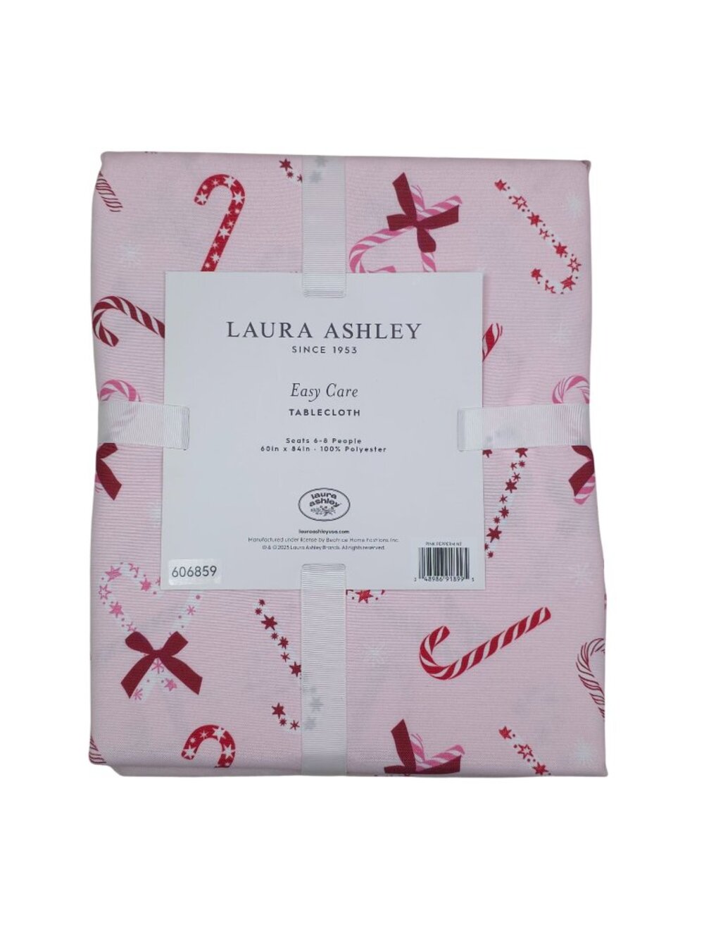 Laura Ashley Pink Peppermint Easy Care Tablecloth 60"x84" Christmas Candy Cane